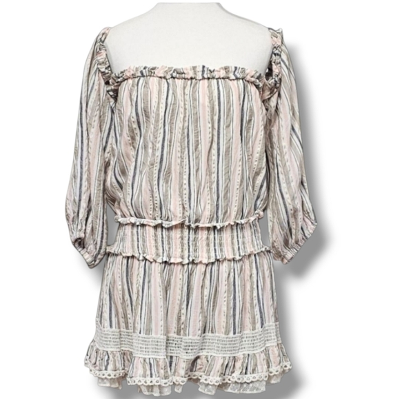 SURF GYPSY | SHIMMER STRIPED OFF SHOULDER RUFFLE MINI DRESS - Picture 2 of 16